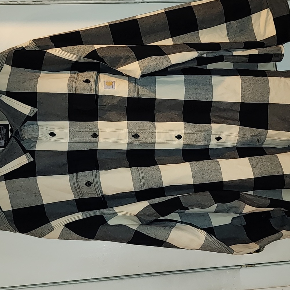 Carhartt Checkered Flannel Shirt in Black and Cream - Picture 2 of 6